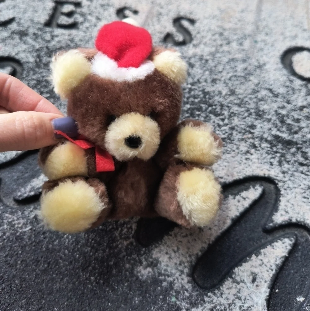 Russ Berrie & Co Plush Bear With Santa Hat  Christmas Bear Soft Brown Stuffed